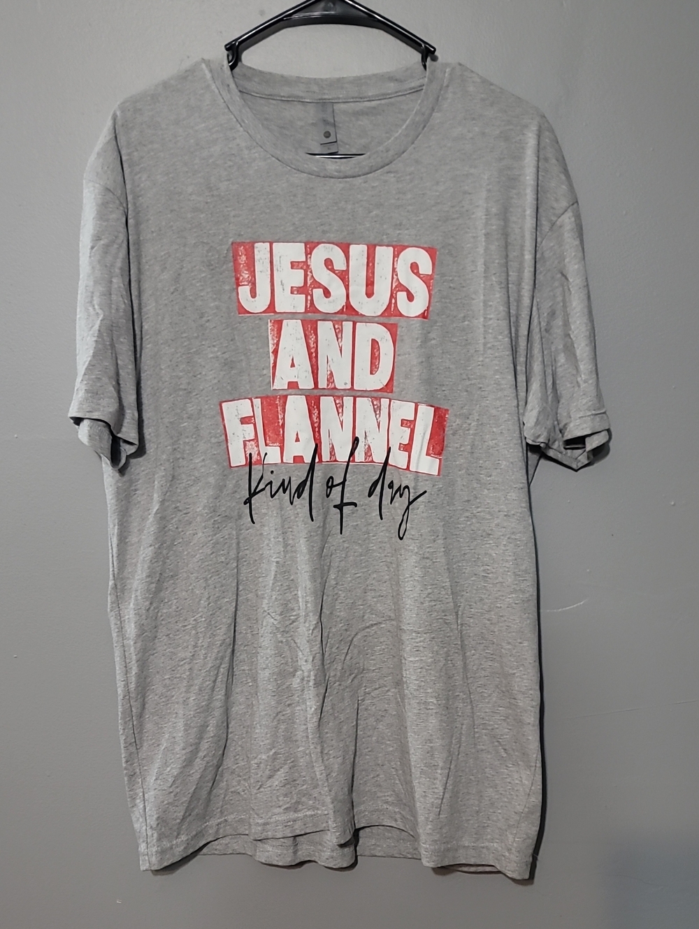 Next Level Apparel Gray Short Sleeve Tee with Jesus And Flannel Kind Of Day